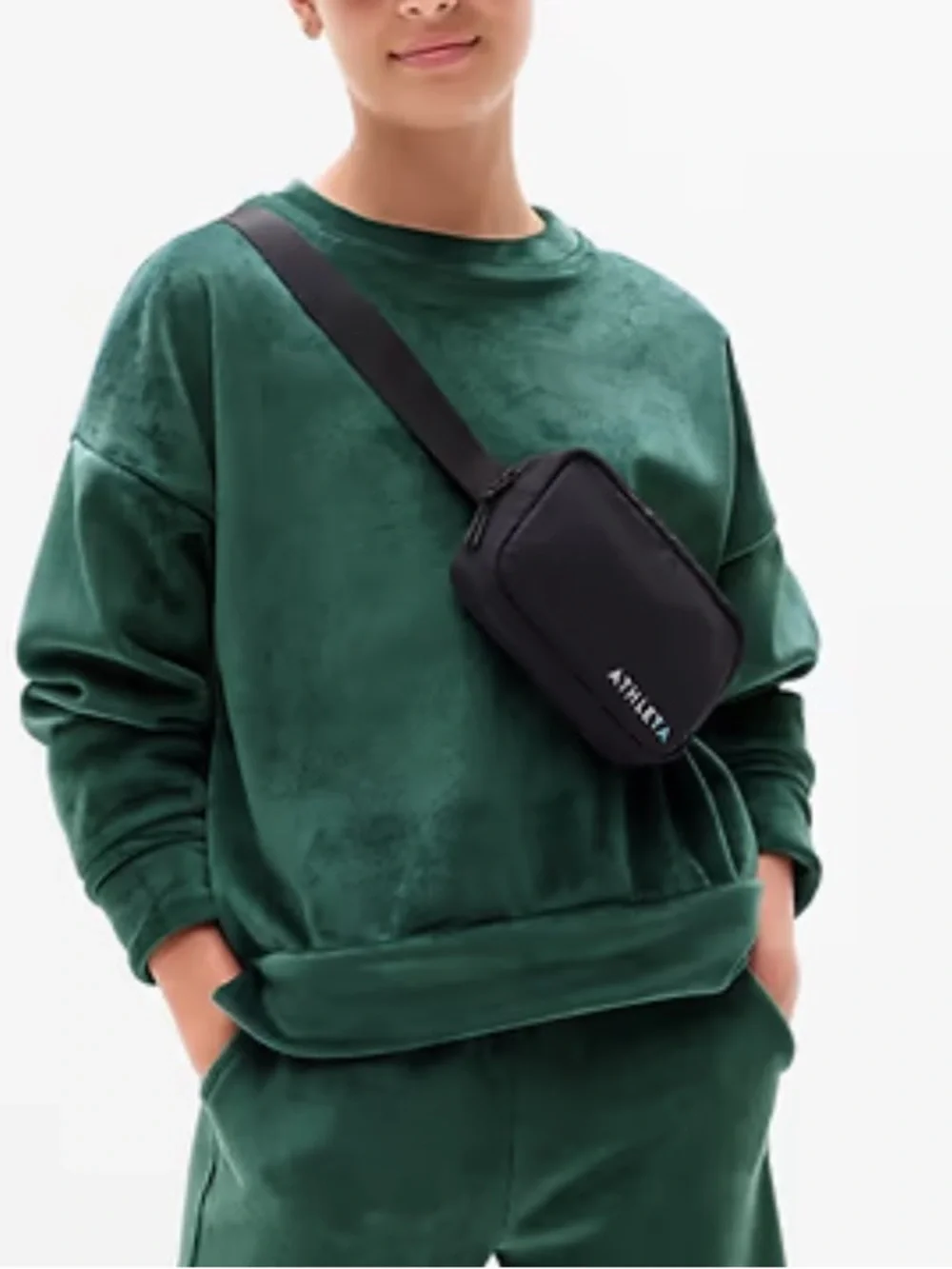 Athleta Girl Cozy Rib Pine Green Crewneck Sweatshirt Size XS/6